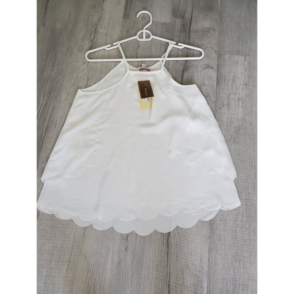 francesca’s Emmelee White tank top, scalloped hem, women’s small NWT - Picture 5 of 8